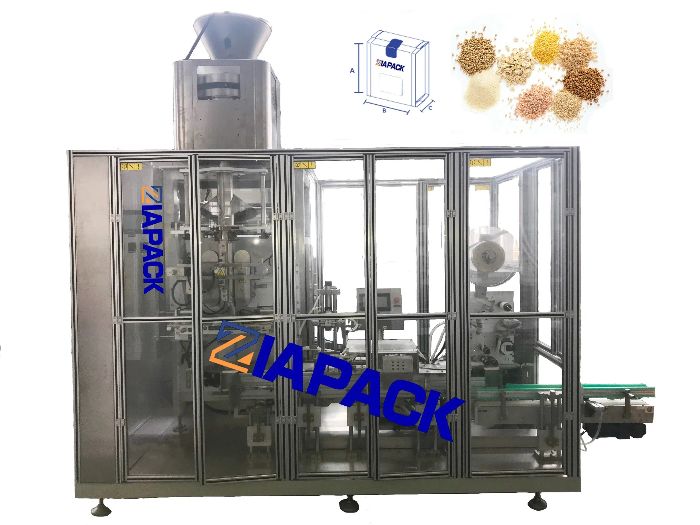 Automatic Brick Type Flat Bottom Bag Forming Filling and Top Sticker Packaging Packing Machine for Rice/Beans/Sugar/Salt/Pasta/Seeds