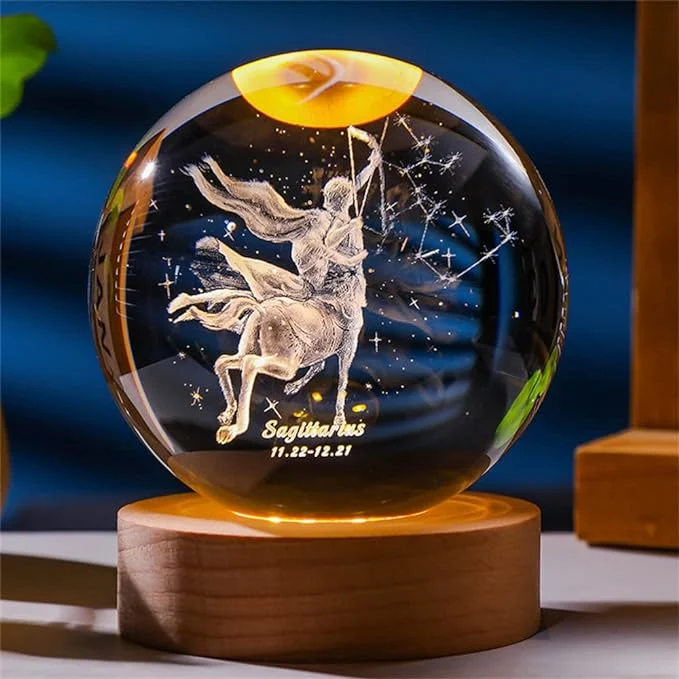 Laser Engraved Zodiac Sign Crystal Ball Miniature 3D Crystal Craft Decoration Glass Sphere Home Decoration Accessories Gift