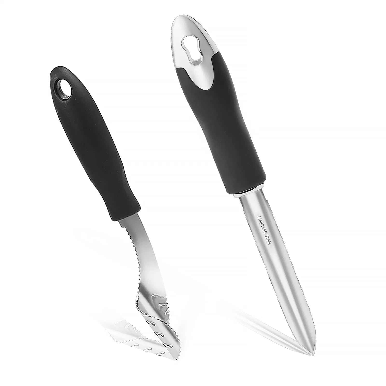 Pepper sacatestigos 2 equipos de cocina de acero inoxidable Mango de caucho de la herramienta de corte de cuchilla dentada