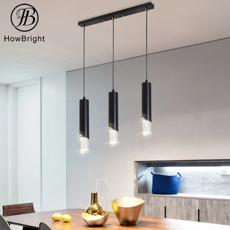 Aluminum Long Tube Pendant Light Black Cone GU10 Chandelier Adjustable Height Kitchen GU10 Hanging Lamp