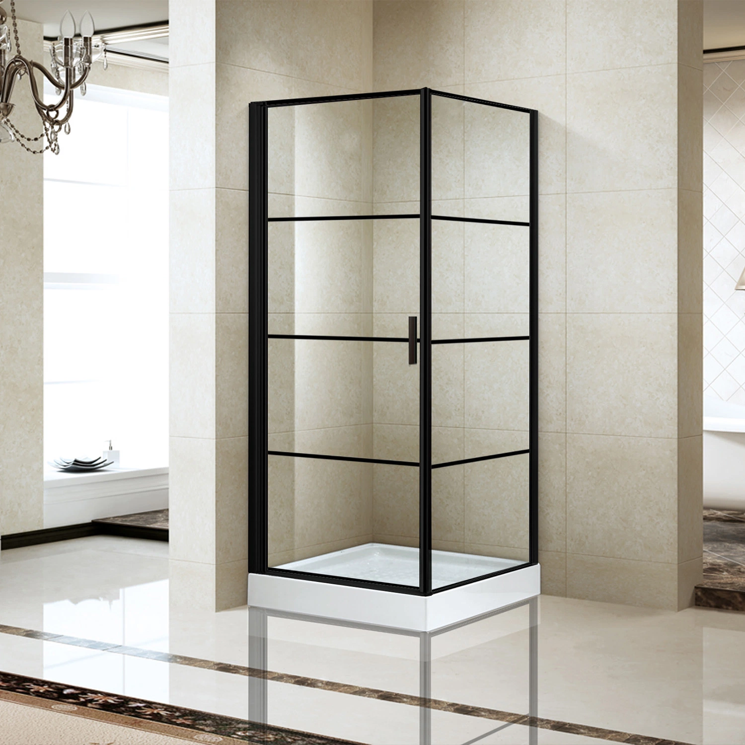 Square Black Aluminum Alloy Shower Enclosure Room with 6mm Glass