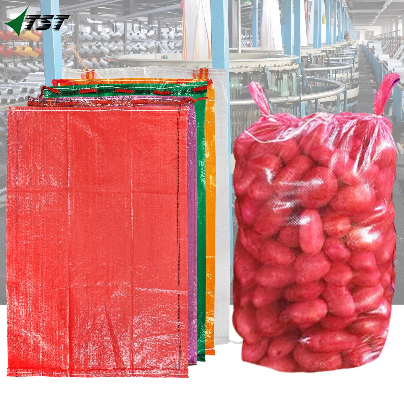 Bolsa de malla de PP Leno 10kg 20kg 25kg para Bolsa de Red de fruta y verdura