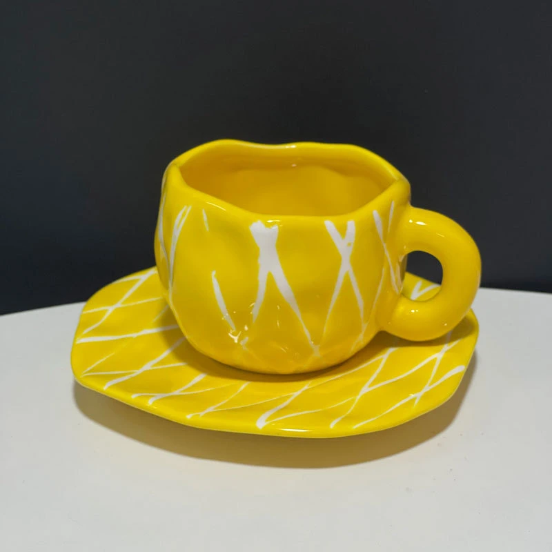 Ceramic Green Checkerboard Coffee Cup Set with Cup Holder for Latte