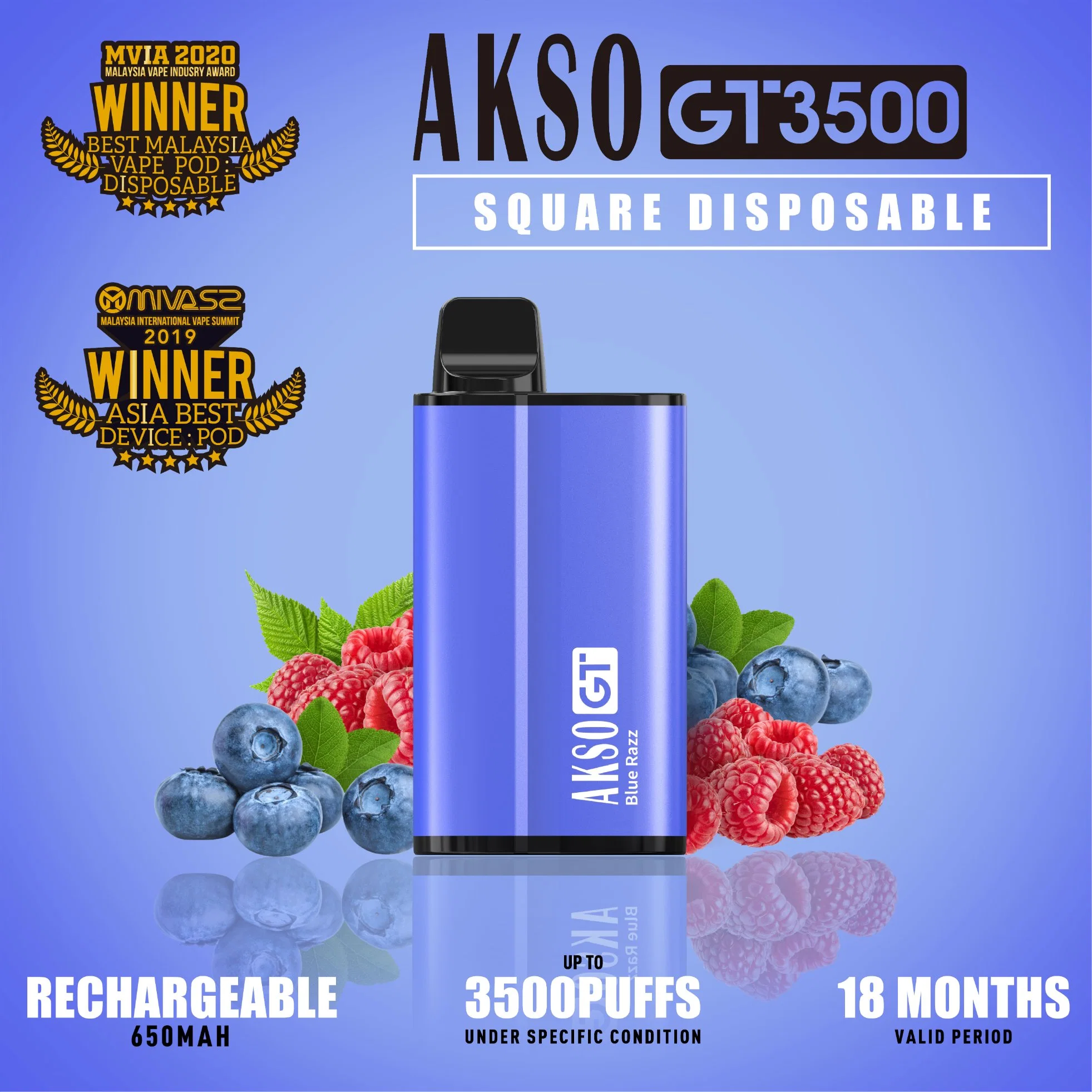 Ten Flavor Vape Disposable/Chargeable New Akso Gt 3500 Puffs Vaporizer Tabacco-Free Nicotine