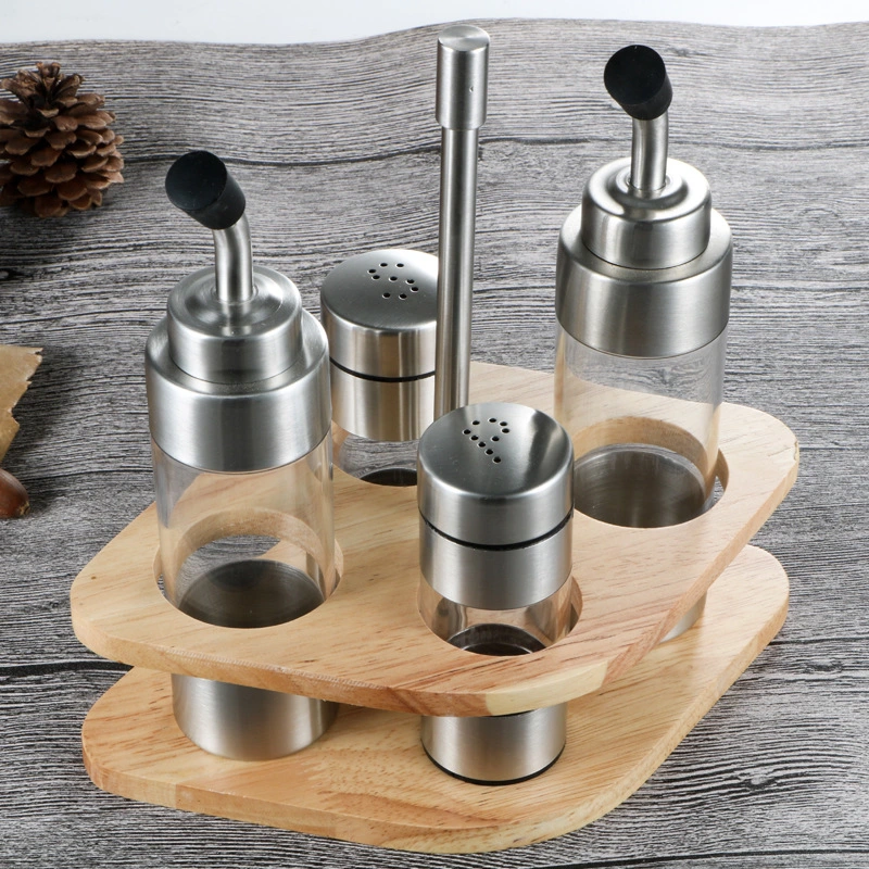 Kitchen Stainless Steel Cruet Condiment Set Salt Pepper Shaker Oil and Vinegar Dispense