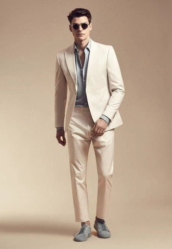 Classic 2-Button Grey White Formal Business/Wedding Suit for Men