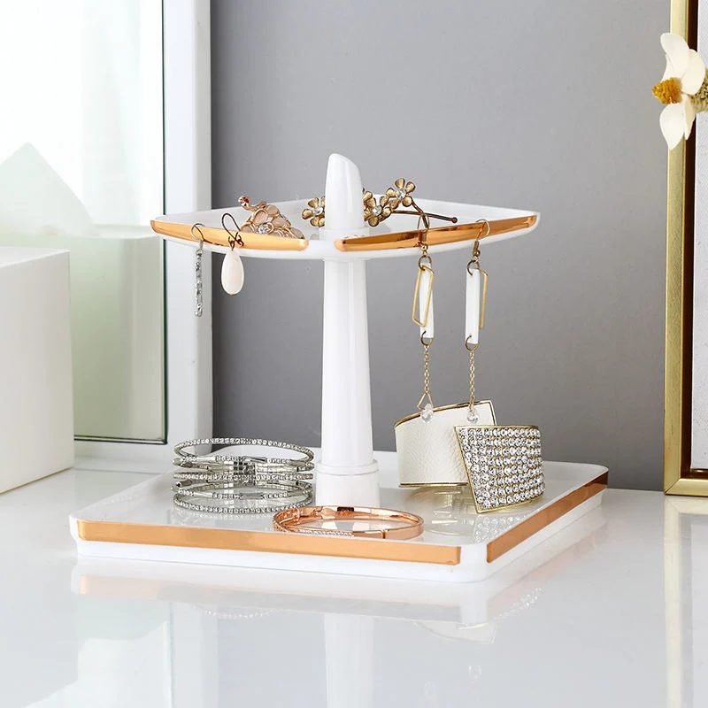 Desktop Detachable Jewelry Accessories Rings Earrings Storage Holder Plastic Rose Gold Marble Jewelry Storage Organizer Tray