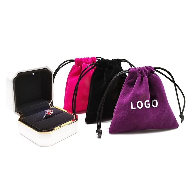 Tela personalizada de seda estampada logo Velvet Jóias Gift Packaging Bag Poleiro
