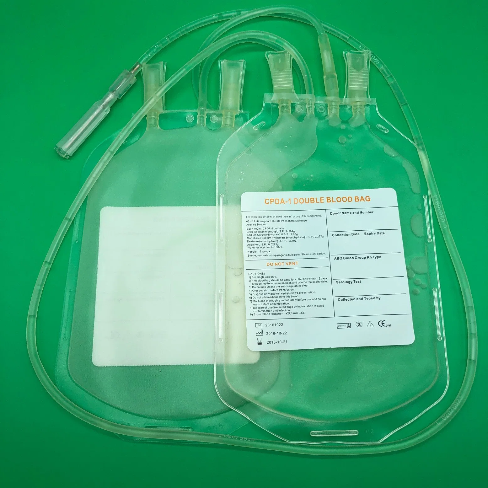 Disposable Double Blood Bag with Needle Protector/Collection Tube/Sampling Pouch