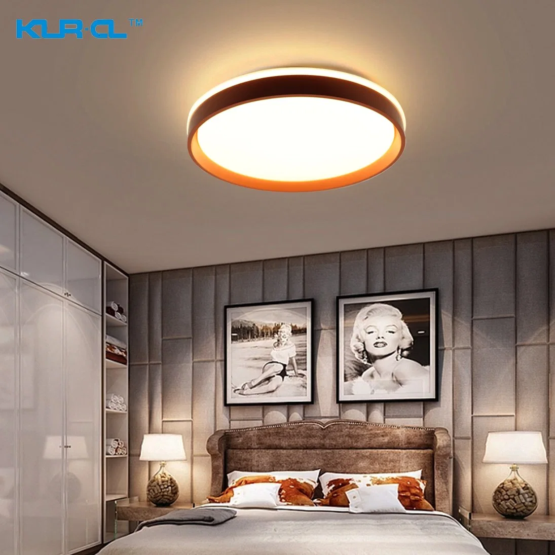 Ceiling Mounted Brown and White Simple Intelligent Digital LED Ceiling Lamp for Ofiice and Home