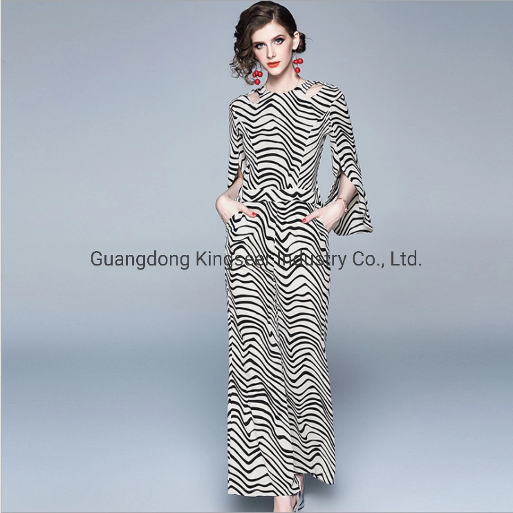 Fashion Ladies Office Dresses Jumpsuit Lady Zebra-Stripe Printing Polyester Women Apparel