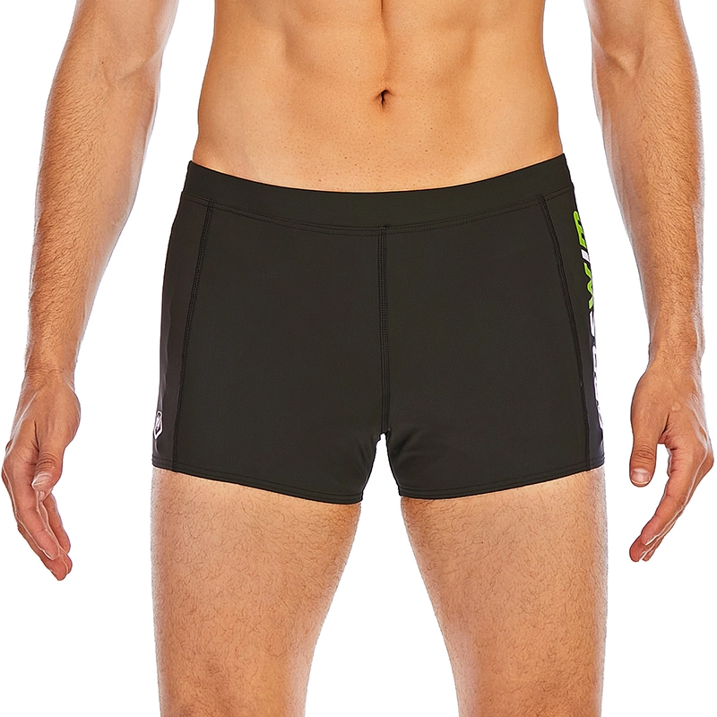 Men Swimwear Elastic Surf Trunk Black Swim Briefs with Print