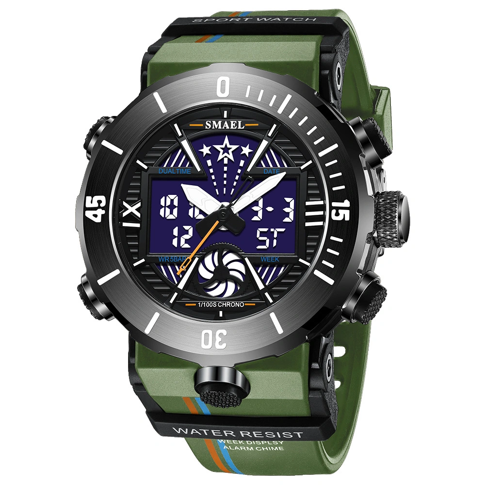 Green New Alloy Sports Electronic Watch Men's Watch Multifunctional Waterproof Dual Display Electronic Watch Wholesale