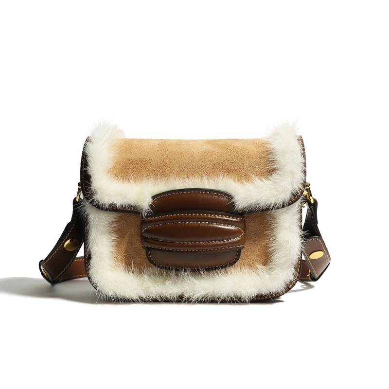 Emg6954 Furry Designer Leather Ladies Custom Shoulder Saddle Crossbody Bags Women Mink Fuzzy Faux Fur Bag