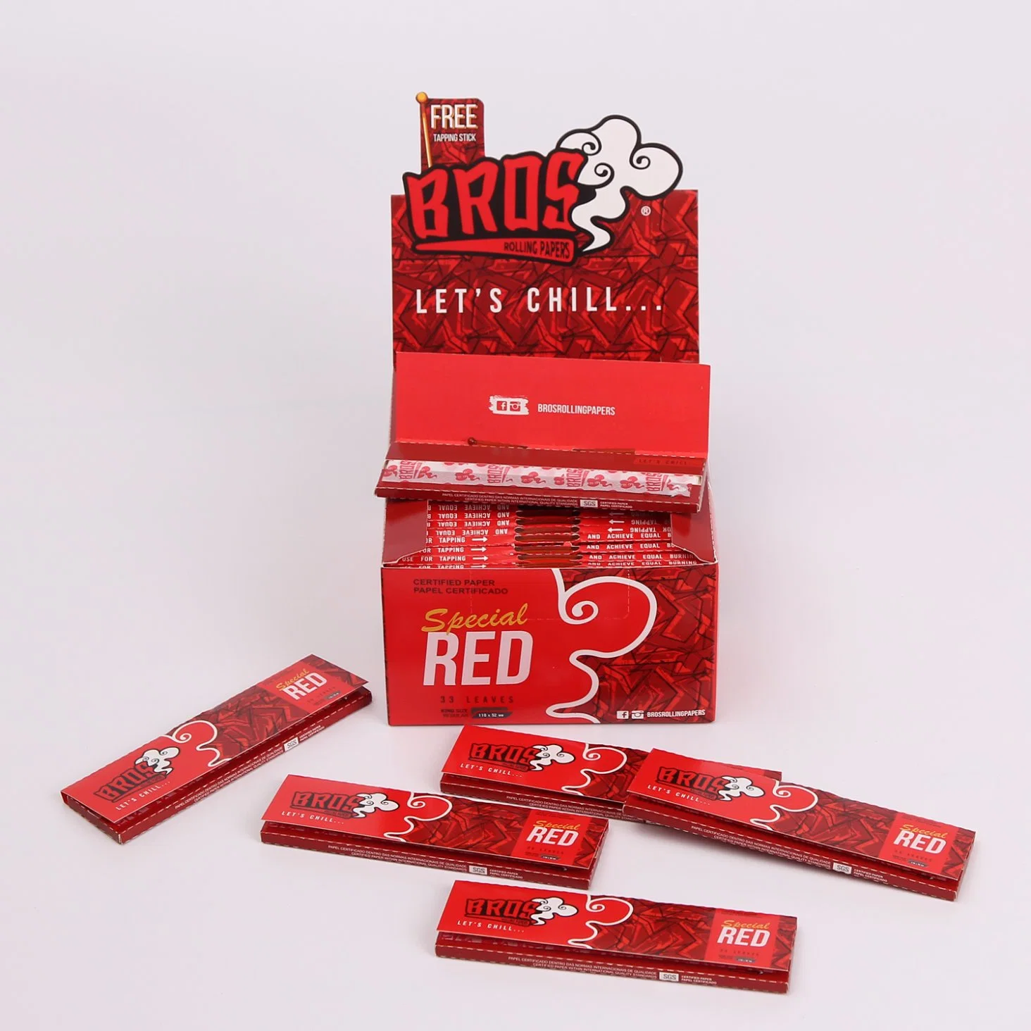 Bros Rolling Papers Red Packaging 33 Leaves with Good Package Design with Booklet Fro Smoking