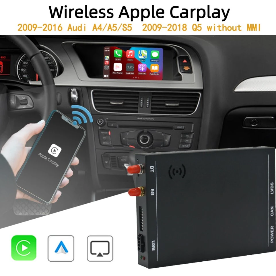 Apple Carplay inalámbrica para Audi A4/A5/S5/Q5/A1/Q3/A6/Q7 con MMI 3G con espejo Link Airplay Car jugar