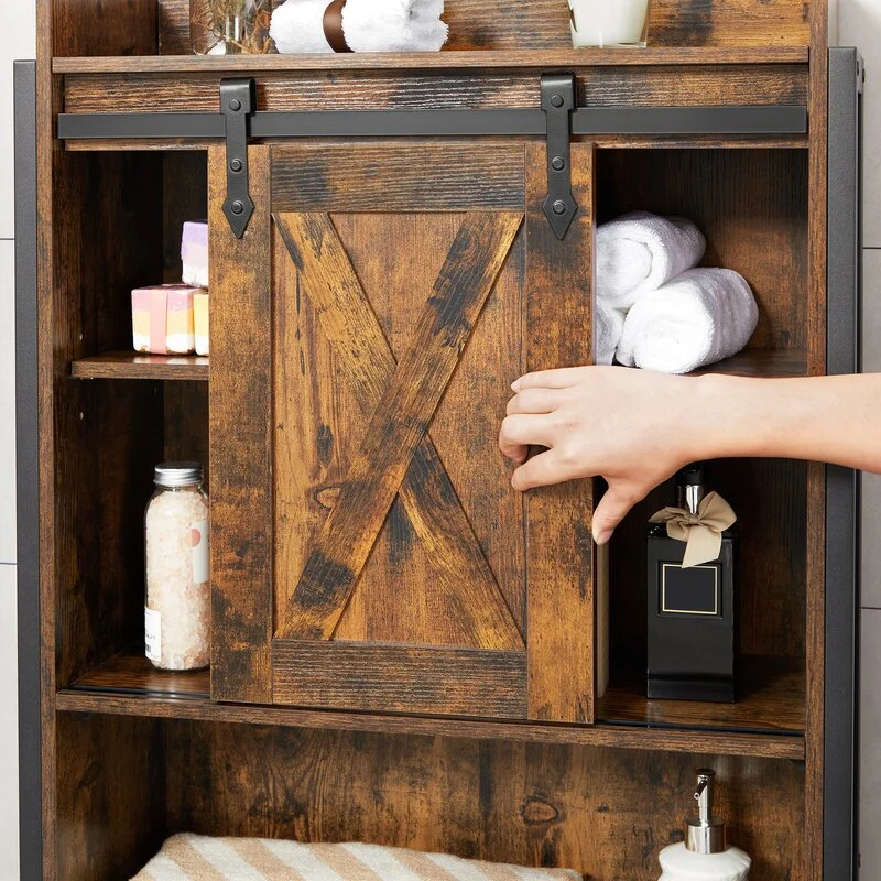 Le bois Over-The-WC Salle de bains Armoire de stockage avec portes coulissantes