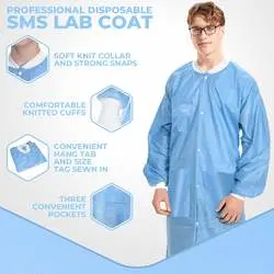 Venta directa de fábrica desechable SMS Blue Laboratory Coat Work Wear Batas de laboratorio médico para médicos