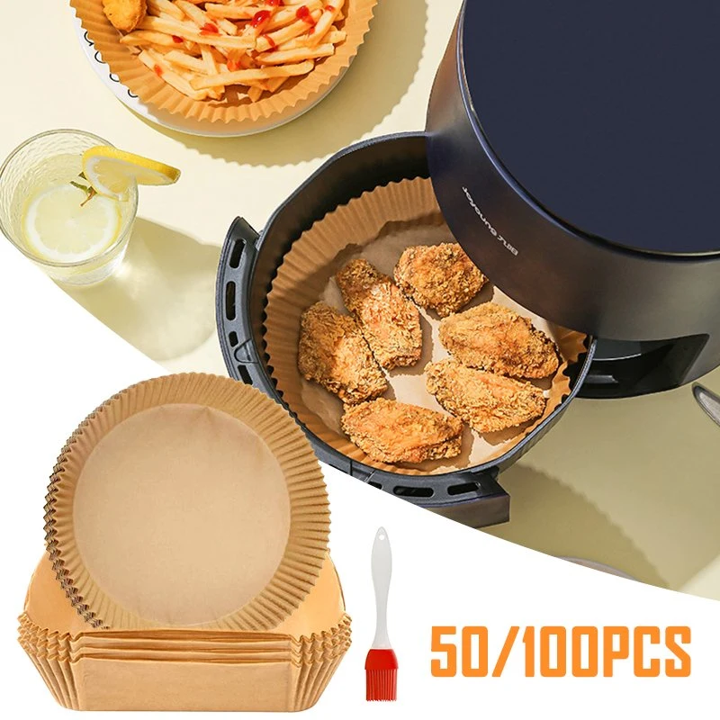 50PCS, 6.3*1.77in, Nonstick Air Fryer Disposable Parchment Paper Liner Oil-Proof Paper Tray Baking Mat Air Fryer Accessories Square Round