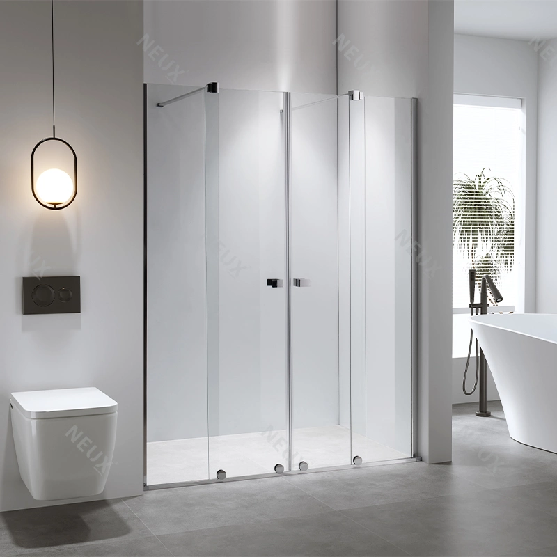 Simple Retractable Double Sliding Door 8mm Tempered Glass Shower Door with Rollers