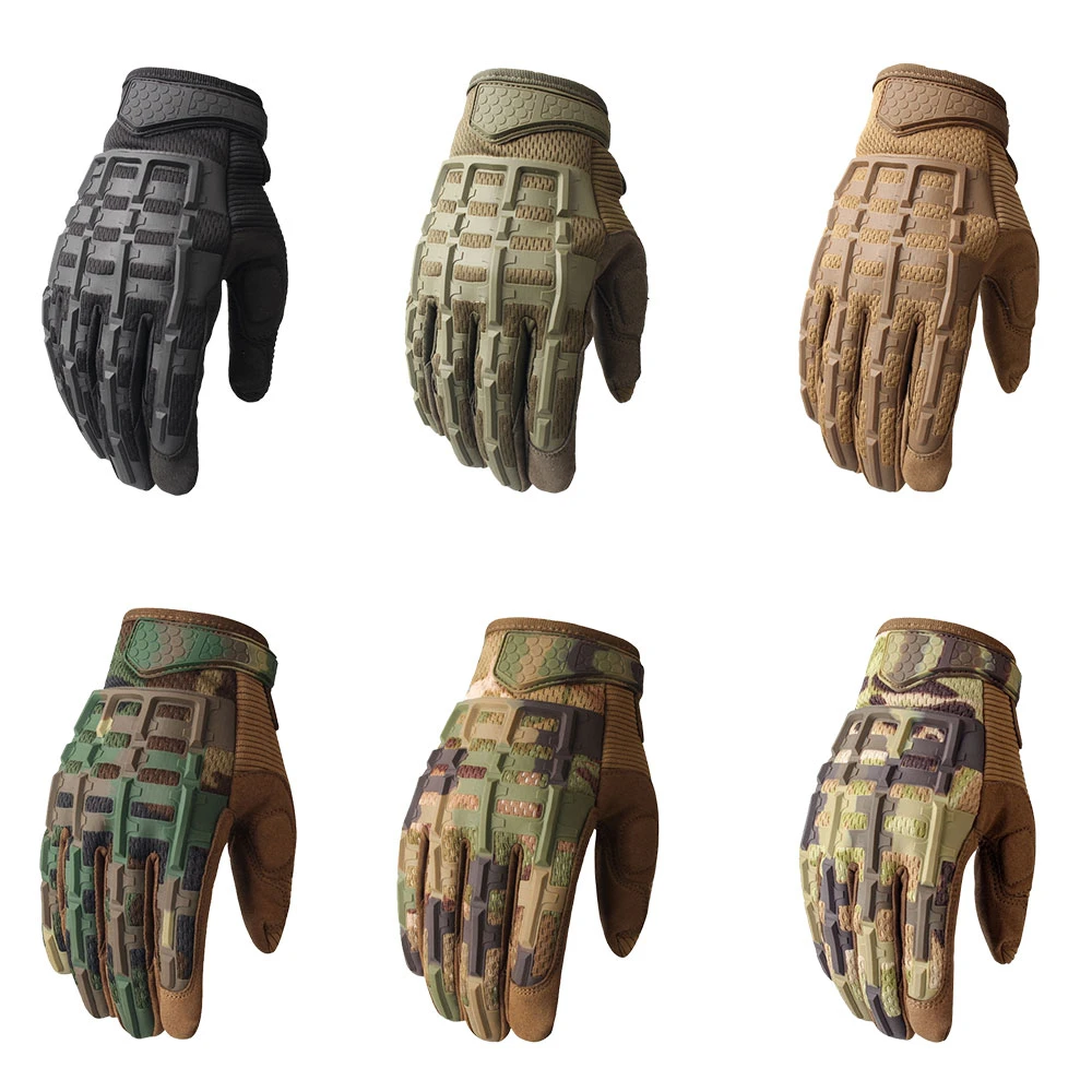 Protective Rubber Nylon Full Finger Sports Outdoor Mountaineering Riding Tactical Gloves