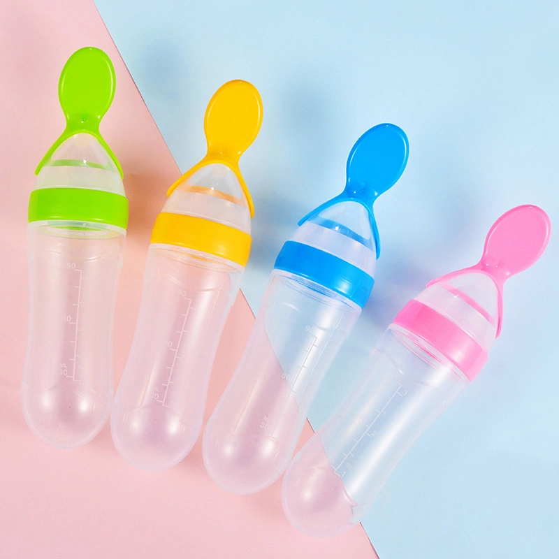 CE ISO Silicone Baby Squeeze Bottle Rice Paste Feeder Feeding Bottle with Spoon