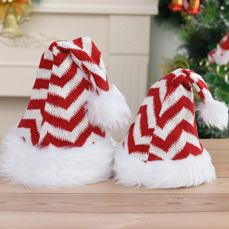 Año Nuevo de alta calidad de felpa suave de sombrero blanco grueso rojo las tapas de Santa Claus Santa's Christmas Hat para Adultos Niños Xmas Hat