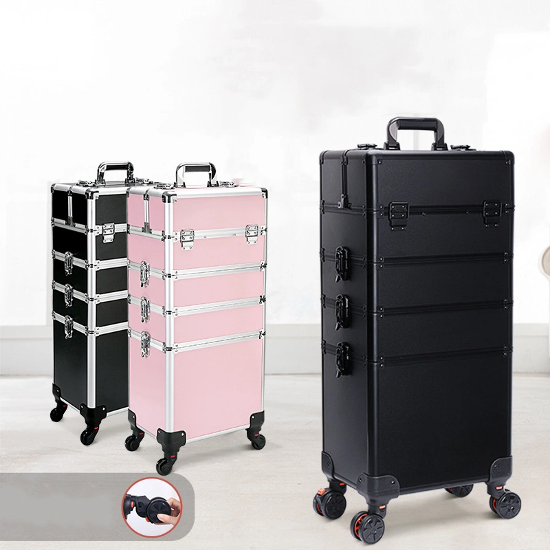 Hot Sale Artist aluminio maquillaje Trolley maquillaje luces de caso Kit de salón Multi-capa Tattoo Nail Art Caja de herramientas de almacenamiento