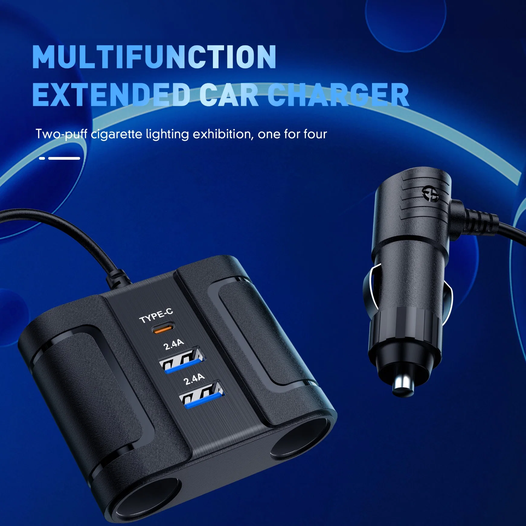 Aspor Factory Splitter 100W Max Car Charger Cigar Lighter Extended Power Station 12/24V Auto USB Charger