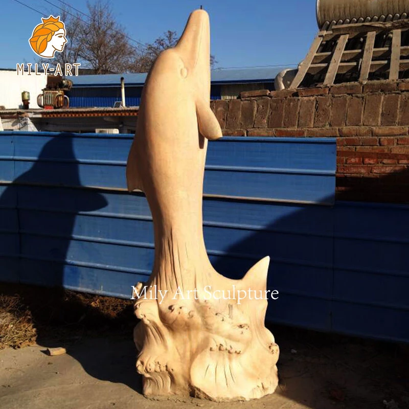 Sculptures d'animaux personnalisées de la taille de vie jaune marbre Statue de dauphin pour Parc à thème Ocean