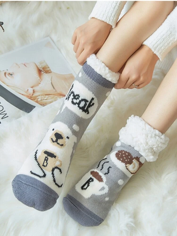 Warm Women&prime; S Plus Velvet Winter Keep Warm Thickening Socks Solid Casual Snow Thermal Keeping Sleeping Hosiery Socks