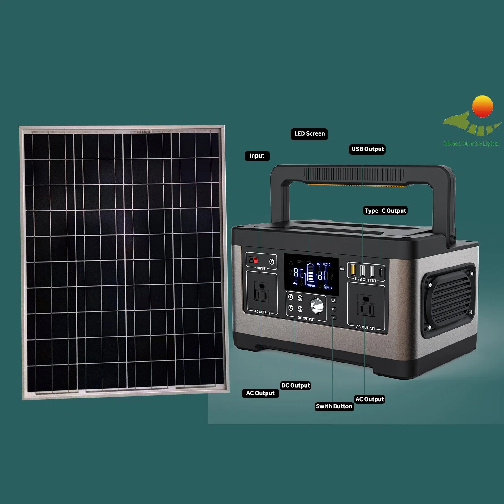 500W Portable Inversor Solar efectuar TV LED do calculador do grupo motoventilador Kit Solar com saída DC Carrt Eletrodomésticos