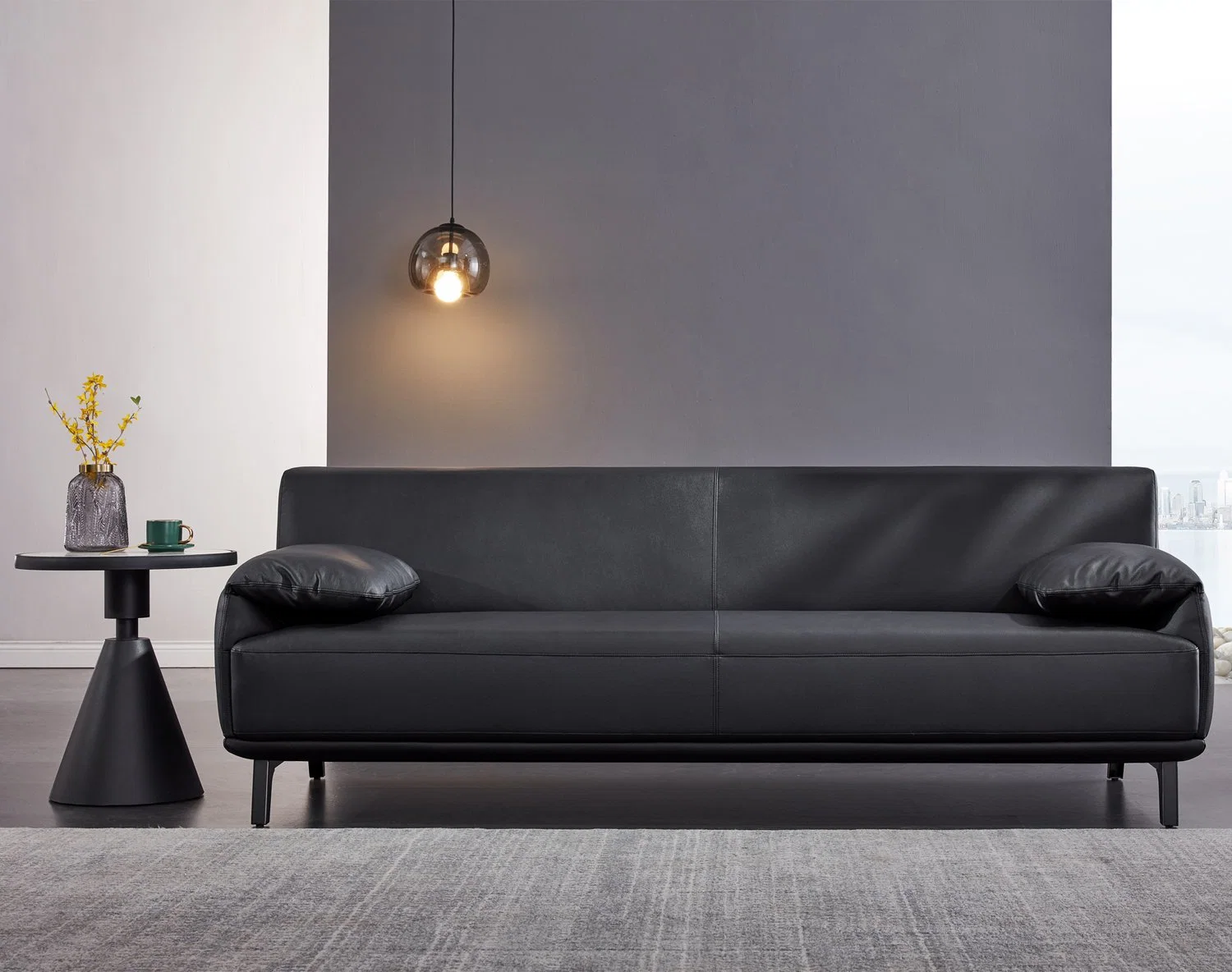 Meubles modernes pour la maison/salon/bureau. Canapé noir en tissu à 3 places. Canapé de loisirs en cuir de Singapour.