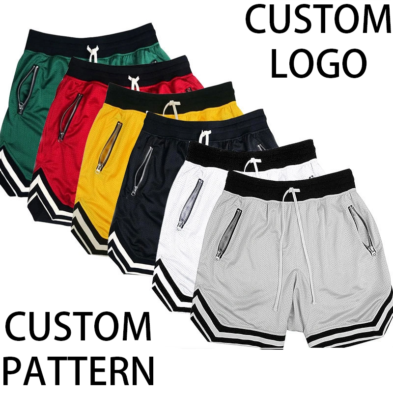 Wholesale High-Quality Men's Gym Sport Metal Zip Pocket Basketball Shorts Custom Printing Embroidery Logo Sportswear Jogging Tracksuit Oversize Short for Men