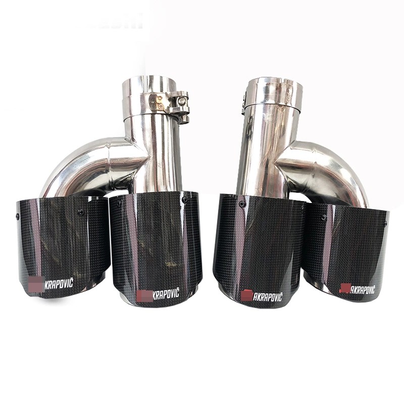 Car H Type Carbon Fiber Stainless Dual Tips Exhaust Pipe Tail Muffler