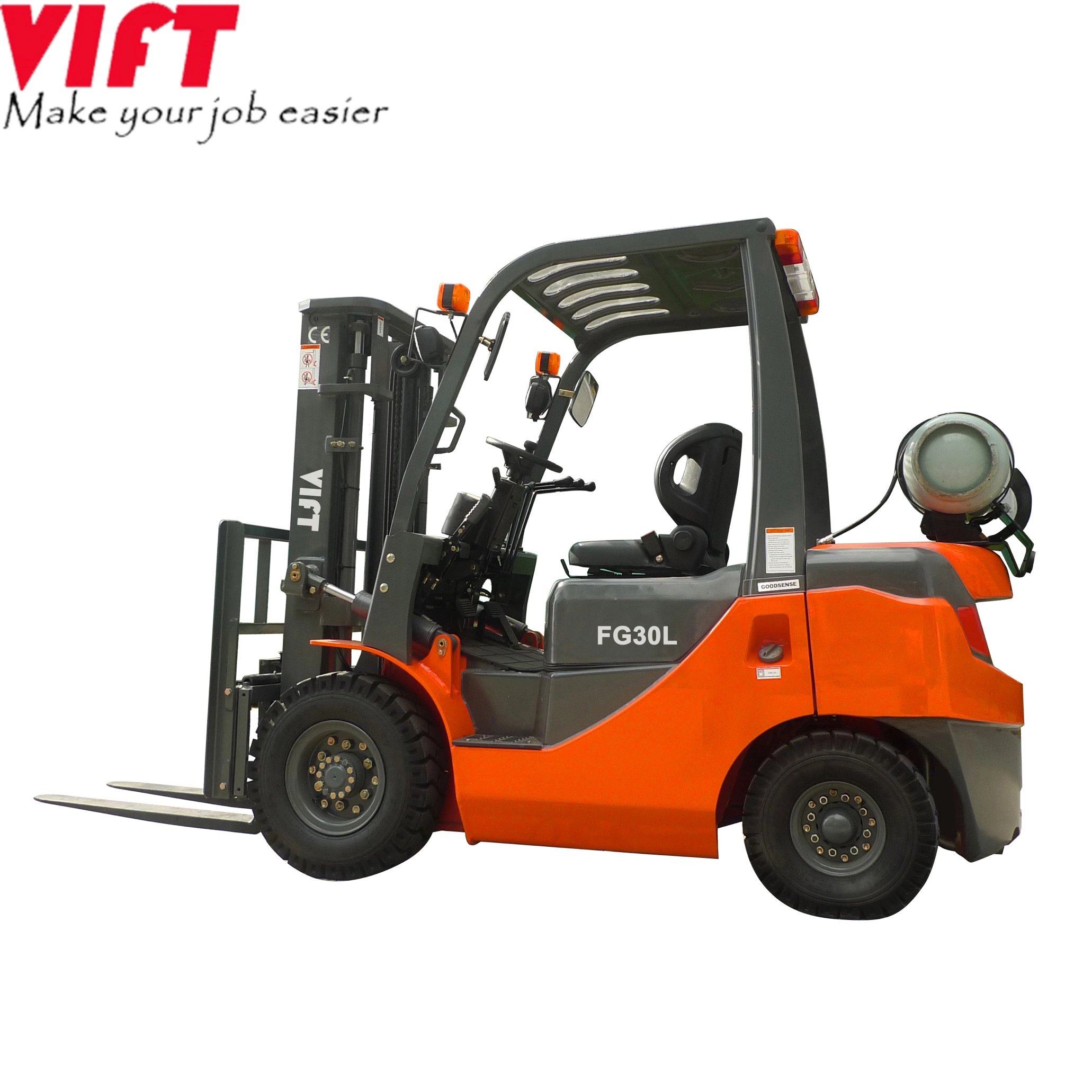 Vift Brand 3 Ton 3,5 Ton Benzin und LP Gas Gabelstapler Propan Power mit Triplex Container Mastgabel Positionierer