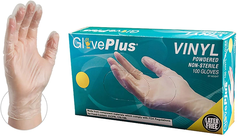 Food Grade 100PCS Box Pack Lightly Powdered Transparent Clear Color 9" Disposable PVC Vinyl Gloves