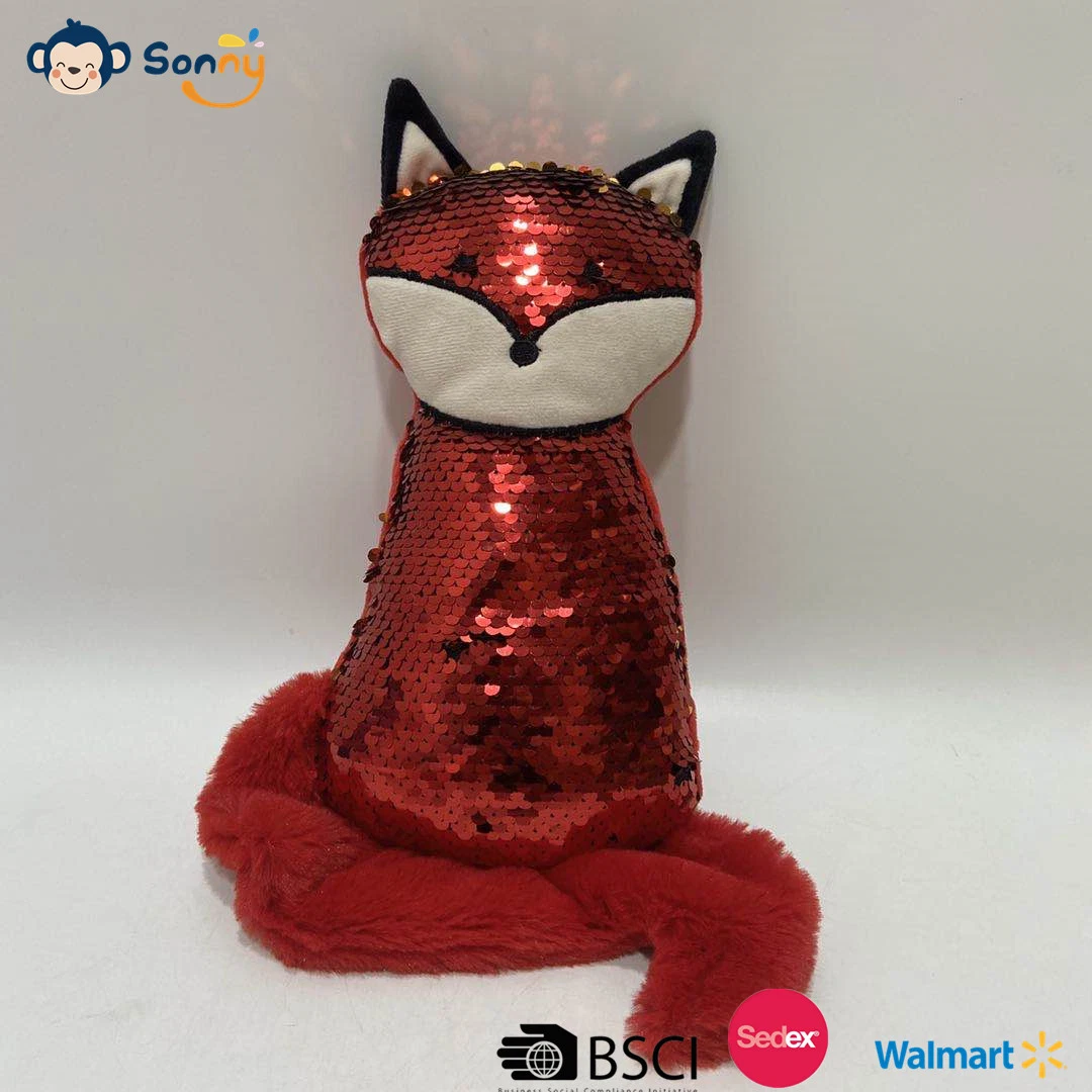 New Adorable Fashion Sequin Fox Pillow Plush Toy