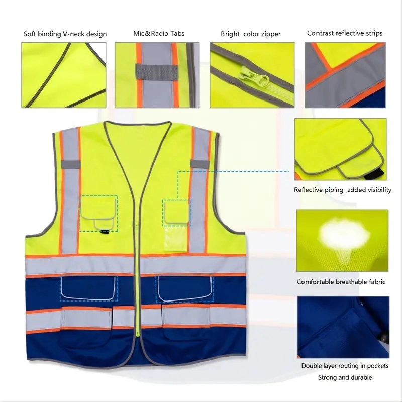 Reflective Safety Vest for Women Men High Visibility Security with Pockets Zipper Front Meets ANSI/Isea Standards