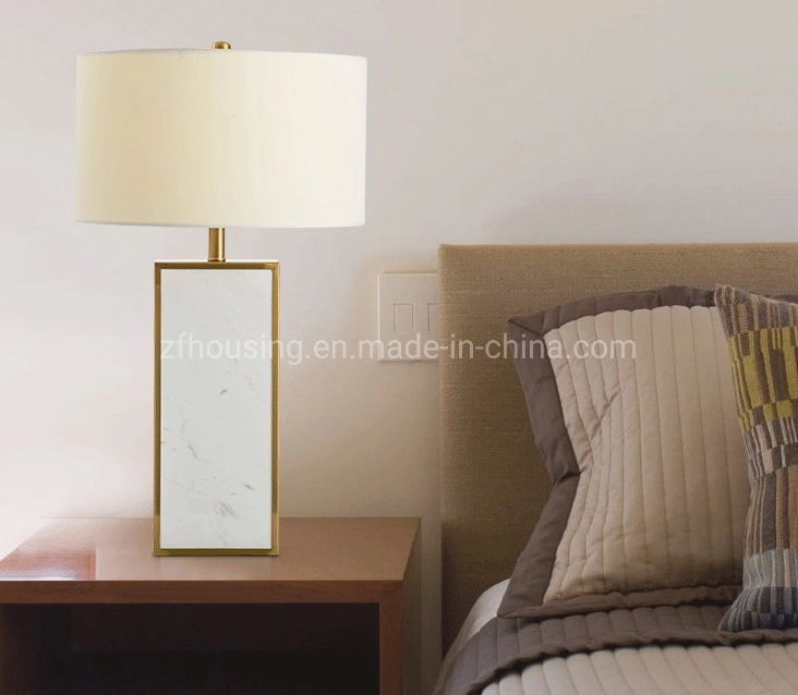 Luxurygolden Side and White Marble Table Lamp with Cloth Lampshade for Hotel, Hall, Bedroom Zf-Cl-015