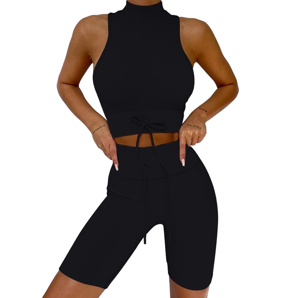 Conjunto de sujetador y pantalones cortos de cuello alto Superstarer Fitness para mujeres, ropa deportiva de yoga
