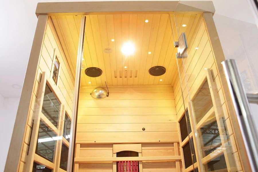Maravilloso diseño húmedo sólido Cetro de madera Hogar personal infrarrojo lejano Sala de sauna con luz LED de sauna