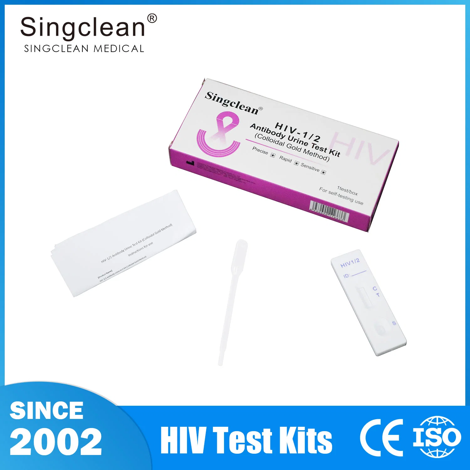Singclean Wholesale/Supplier CE Approved One Step Lab Rapid Diagnostic Ivd Medical Instrument Urine Collect HIV 1/2 Urine Antibody Test for HIV Screening