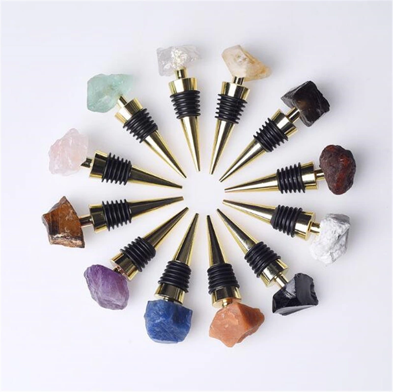 Hot Selling Custom Logo Bar Accessories Jade High-End Wine Bottle Stopper Amethyst Pink Original Stone Wine Stopper