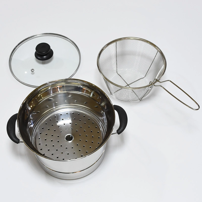 Batterie de cuisine Restaurant multifonctionnel Canteen Hôtel ustensile Soup en acier inoxydable cuisson Pot à pâtes avec passoire et ustensiles de cuisine Steamer