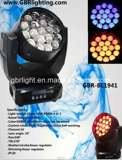 Großhandel! Gute Qualität 19pcsx15W RGBW DMX Control LED Moving Head Wash Light / LED Beam Zooming Moving Head