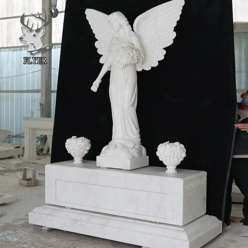 Memorial Angel Sculpture Natural Blanco mármol Angel Head Stone para Decoración del cementerio