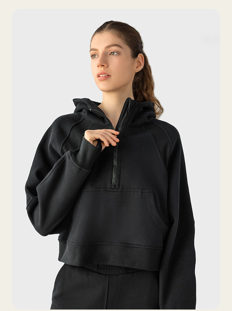 Sweatshirts com fecho até meio hoodies Cropped Hoodies Fleece para mulher com fecho até meio Camisolas pullover de outono 2023 vestuário de inverno