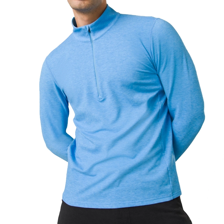 Polyester 1/4 Zip up Side Panels Shirts with Thumb Hole Workout Men's Gym Long Sleeve T Shirts