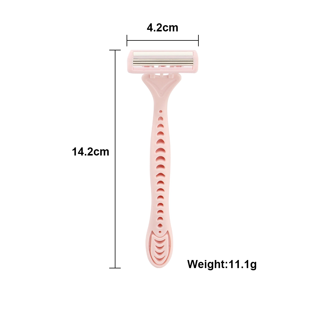 Triple Stainless Steel Blade Lubricant Strip Rubber Handle Pivoting Head Pink Color Women Razor